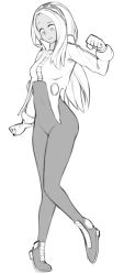 1girl breasts closed_mouth cosplay dark-skinned_female dark_skin dr._eggman female_focus gloves gravity_daze greyscale headband kitten_(gravity_daze) long_hair monochrome nickleflick simple_background solo sonic_(series) white_background