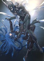 Rule 34 | absurdres, blue hair, highres, long hair, nahobino, protagonist (smtv), shin megami tensei, shin megami tensei v, tsukuyomi, very long hair, yellow eyes