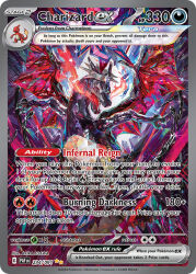 alternate_color artist_name breath_weapon breathing_fire card_(medium) character_name charizard charmeleon company_name copyright_name copyright_notice crystal dragon dragon_wings egawa_akira english_text fangs fire gen_1_pokemon nintendo no_humans official_art open_mouth pokemon pokemon_(creature) pokemon_card pokemon_focus pokemon_tcg shiny_pokemon solo sparkle terastallization third-party_source trading_card v-shaped_eyes wings