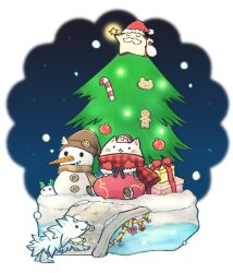 1girl animal_ears box bridge carrot cat_ears cat_girl christmas christmas_tree commentary_request dress fake_facial_hair fake_mustache full_body furry furry_female gift gift_box gingerbread_man hat hatii_(ragnarok_online) mittens night open_mouth outdoors pink_dress plaid_clothes plaid_scarf pochiko_(poteko) poring ragnarok_online red_eruma red_mittens red_scarf river santa_hat scarf sitting slime_(creature) snow snowing snowman snowysnow_(ragnarok_online) solo starfish summoner_(ragnarok_online) transparent_background water