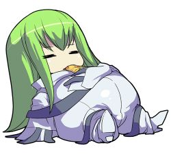 00s 1girl =_= akaga_hirotaka animated animated_gif belly_stuffing boots c.c. chibi chibi_only closed_eyes code_geass eating fat fat_woman female_focus food green_hair high_heels long_hair lowres lying obese on_back pizza reclining shoes solo straitjacket