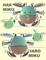 3d aqua_necktie chibi chibi_only commentary english_text gundam haro hatsune_miku highres lavy_(lavnko) mobile_suit_gundam necktie no_humans outline sparkle tie_clip vocaloid white_outline
