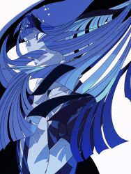 1other blue_eyes blue_hair colored_eyelashes colored_skin covered_mouth floating_hair formal_clothes gem_uniform_(houseki_no_kuni) highres houseki_no_kuni lapis_lazuli_(houseki_no_kuni) long_hair looking_at_viewer mt5_014 other_focus puffy_short_sleeves puffy_sleeves short_sleeves simple_background solo suit upper_body very_long_hair white_background