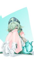 1girl absurdres bilibrth feet green_eyes green_hair hat highres honkai:_star_rail honkai_(series) huohuo_(honkai:_star_rail) long_hair looking_to_the_side socks soles toes white_socks