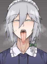 1girl absurdres artist_request cookie_(touhou) highres izayoi_sakuya long_tongue maid saliva tongue touhou
