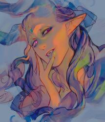 1boy bakushi_(smys2017) colored_skin forehead_jewel highres horns madk male_focus monster original pink_eyes purple_hair sketch