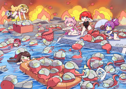 alternate_costume as-12_steeldraco blonde_hair braid brainslug_commander_(last_origin) breasts brown_hair chibi dakimakura_(medium) dakimakura_(object) fire floating green_eyes highres hongryeon_(last_origin) hoyo inflatable_raft ironworm_parasite large_breasts last_origin licking lrl_(last_origin) miho_(last_origin) mole mole_under_eye mole_under_mouth multicolored_hair multiple_girls net p-24_pinto pillow pink_eyes pink_hair ponytail purple_hair raft red_eyes red_hair serapias_alice steel_draco_(last_origin) swimsuit t-60_bulgasari twin_braids twintails two-tone_hair water yellow_eyes