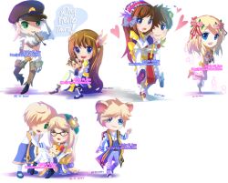 4boys 4girls arch_bishop_(ragnarok_online) armor armored_boots bikini black-framed_eyewear blonde_hair blue_coat blue_dress blue_eyes boots breastplate brown_cape brown_hair brown_pants cape carrying chain closed_mouth coat commentary cropped_jacket cross dress english_commentary frilled_hairband frills full_body fur_collar glasses green_eyes gypsy_(ragnarok_online) hairband hamster heart jacket juliet_sleeves long_hair long_sleeves looking_at_another looking_at_viewer multiple_boys multiple_girls open_mouth pants piggyback pink_hairband pkyu puffy_sleeves ragnarok_online red_tabard rune_knight_(ragnarok_online) sash shadow_chaser_(ragnarok_online) shoes short_hair smile spiked_pauldrons swimsuit tabard thighhighs transparent_background two-tone_dress waist_cape white_dress white_jacket white_pants white_shoes white_thighhighs yellow_bikini yellow_eyes yellow_sash