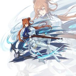 Rule 34 | 1girl, bolt action, brown hair, full body, girls&#039; frontline, girls&#039; frontline 2: exilium, green eyes, gun, highres, holding, holding gun, holding weapon, llaos, long hair, m1903 springfield, non-humanoid robot, rifle, robot, robot animal, robot bird, solo, springfield (girls&#039; frontline), weapon