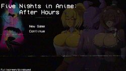 3girls animal_ears ass back black_background black_bow black_bowtie black_panties black_skirt black_thighhighs blonde_hair bonnie_(fnaf) bow bowtie breasts brown_hair chica cleavage closed_eyes colored_skin commentary completely_nude crop_top elbow_gloves english_commentary english_text five_nights_at_freddy&#039;s five_nights_in_anime:_after_hours_(fangame) five_nights_in_anime_(fangame) freckles_on_breasts freddy_fazbear frills from_behind furry furry_female game_screenshot gloves hat highres huge_ass huge_breasts large_breasts leotard midriff mini_hat mini_top_hat multiple_girls navel non-web_source nude orange_pants panties pants pink_thong ponytail purple_hair rabbit_tail screencap shiny_skin short_hair short_shorts shorts simple_background skirt smile static strapless strapless_leotard tail thighhighs thong title top_hat underwear unzipped video_game white_gloves