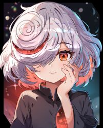 1girl absurdres black_shirt hair_over_one_eye highres looking_at_viewer mrrollingcircle red_eyes sage_(sonic) shirt short_hair solo sonic_(series) sonic_frontiers upper_body white_hair