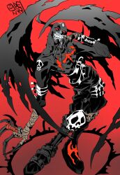 Rule 34 | 1boy, artist name, black bodysuit, black wings, bodysuit, demon boy, demon wings, devimon, digimon, digimon (creature), full body, gradient background, male focus, oden (odenzzi), red background, simple background, solo, torn wings, wings