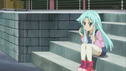 1girl animated animated_gif aqua_hair haiyore!_nyaruko-san long_hair lowres shantak_(nyaruko-san) sitting