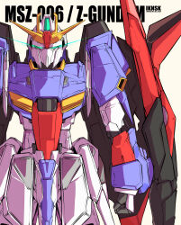 aqua_eyes clenched_hand commentary_request glowing glowing_eyes gundam highres iknsk light looking_at_viewer machinery mecha mecha_focus mobile_suit no_humans robot science_fiction shield v-fin white_background zeta_gundam zeta_gundam_(mobile_suit)