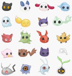 6+others absurdres botamon bubbmon chicomon choromon cocomon digimon digimon_(creature) dodomon highres jyarimon keemon kuramon multiple_others nyokimon pacifier paomon pitchmon poyomon punimon pupumon pururumon red_eyes relemon simple_background tail torikaraballmon white_background wings zerimon