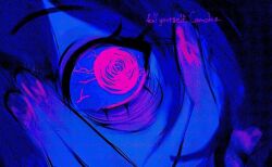 Rule 34 | analogous colors, bags under eyes, crazy eyes, english text, eye focus, holding eye open, implied self-harm, konicomchiee, looking at viewer, original, out of frame, pink eyes, veins, wide-eyed