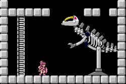 Rule 34 | 1girl, aphrodite (the maze of galious), armor, bikini, bikini armor, black background, black eyes, blonde hair, breasts, chibi, dinosaur, helmet, holding, holding shield, knightmare (game), konami, ladder, large breasts, long hair, non-humanoid robot, pink armor, pink bikini, pink helmet, pink shoes, pixel art, ponytail, robot, robot animal, saiwai hiroshi, shield, shoes, shoulder armor, standing, swimsuit, the maze of galious, wristband