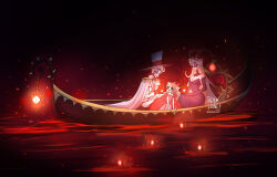 1boy 2girls absurdres adylaineart boat charlie_morningstar couple demon_boy demon_girl demon_horns family father_and_daughter hazbin_hotel highres horns husband_and_wife lilith_(hazbin_hotel) long_hair lucifer_morningstar_(hazbin_hotel) mother_and_daughter multiple_girls very_long_hair watercraft