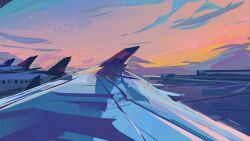 aircraft airplane artist_name landscape no_humans original outdoors painterly pov scenery signature sky sunset zandra