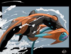alternate_form black_sclera cloud colored_sclera deoxys deoxys_(speed) gen_3_pokemon mythical_pokemon nintendo no_humans pokemon pokemon_(creature) pokemon_focus solo tendril white_eyes yunimaru