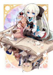 3boys 4girls aesc_(fate) aesc_(savior)_(fate) ahoge armor black_bow black_dress black_footwear blonde_hair blue_eyes blue_hair blue_ribbon book bookmark boots bow breastplate breasts character_request cleavage closed_eyes commentary_request cu_chulainn_(fate) cup dog dress ector_(fate) facial_hair fate/grand_order fate_(series) flower grey_hair habetrot_(fate) hair_bow hat helm helmet highres holding holding_cup holding_saucer long_hair looking_at_viewer medium_breasts morgan_le_fay_(fate) multiple_boys multiple_girls mustache neck_ribbon open_book open_mouth pincushion pink_hair ponytail puff_of_air ribbon saucer setanta_(fate) shio_kuzumochi sidelocks sitting sleeping smile tea teacup thigh_boots tiered_tray very_long_hair white_flower yokozuwari |_|