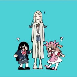 &gt;_&lt; 3girls animated arguing blue_background coalowl gakuen_idolmaster idolmaster multiple_girls natori_sana nijisanji school_uniform shinosawa_hiro standing tagme tsukino_mito video virtual_youtuber