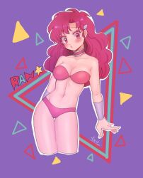 1girl bikini breasts cleavage kme long_hair looking_at_viewer medium_breasts navel pink_eyes pink_hair ran_(urusei_yatsura) solo swimsuit urusei_yatsura