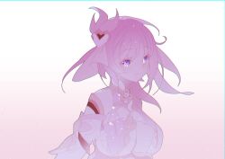 Rule 34 | 1girl, absurdres, alternate hair length, alternate hairstyle, bare shoulders, breasts, chromatic aberration, closed mouth, commentary, diamond-shaped pupils, diamond (shape), elysia (herrscher of human: ego) (honkai impact), elysia (honkai impact), esther 412, hair ornament, heavy chromatic aberration, highres, honkai (series), honkai impact 3rd, large breasts, looking at viewer, pink hair, purple eyes, short hair, smile, solo, symbol-shaped pupils, triquetra, upper body