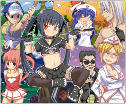 &gt;_&lt; 3boys 4girls :3 :d ^_^ animal animal_on_head arin arms_behind_back azer bandaid bandaid_on_face bare_shoulders baseball_bat baseball_cap beard beret bird black_eyes black_hair blue_hair blush breasts closed_eyes eyebrows facial_hair flat_chest formal_clothes frown fur_trim glasses gloves golf_club grass hair_bun hair_ribbon hana hana_(pangya) hand_on_own_chin happy hat heart holding hood hoodie kooh lace lace-trimmed_legwear lace-trimmed_shirt lace-trimmed_skirt lace_trim lee_byung_hee long_hair looking_at_viewer mace max max_(pangya) medium_breasts midriff miniskirt multiple_boys multiple_girls naughty_fanurse_cap on_head open_mouth orange_eyes outdoors palm_tree pangya parted_bangs pink_hair pleated_skirt ponytail ribbon saliva sasago_kaze school_uniform serafuku shirt shoes single_hair_bun sitting skirt sky slit_pupils small_breasts smile spoken_heart standing stroking_own_chin suit sunglasses sunset sweatdrop thighhighs topless_male tree twintails uncle_bob very_long_hair weapon windmill zettai_ryouiki