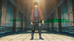 10s 1boy animated animated_gif beard black_hair dancing dimension_w facial_hair jacket japanese_clothes mabuchi_kyoma male_focus ponytail red_jacket solo