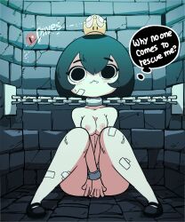 1girl animated bad_tag bandages bdsm blush bondage bound breasts chain_chomp chompette crown diives embarrassed female female_focus looking_at_viewer mario_(series) new_super_mario_bros._u_deluxe nintendo nipples nude patreon pussy restrained solo speech_bubble spread_legs watermark