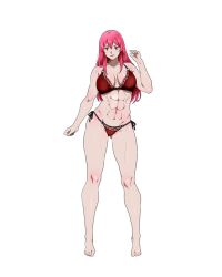 1girl abs artist_request bikini muscular muscular_female pink_hair swimsuit tagme