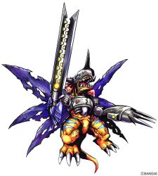 Rule 34 | arm blade, blue eyes, blue wings, commentary request, cyborg, digimon, digimon (creature), digimon adventure: (2020), dinosaur, full body, helmet, horns, mechanical arms, metalgreymon, metalgreymon alterous mode, multiple wings, no humans, official art, open mouth, red hair, sharp teeth, short hair, simple background, solo, teeth, torn wings, weapon, white background, wings
