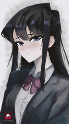 bow breasts closed_mouth eyeshadow highres komi-san_wa_komyushou_desu komi_shouko long_hair looking_at_viewer makeup medium_breasts purple_eyes purple_hair red_ribbon ribbon school_uniform themaker
