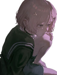 1girl absurdres black_choker black_jacket black_shorts choker ear_piercing expressionless hair_ornament highres jacket kyano_(kyanora3141) original parted_lips piercing pink_eyes pink_hair rabbit_hair_ornament short_hair shorts simple_background solo white_background x_hair_ornament