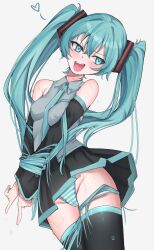 1girl annoyed aqua_eyes aqua_hair aqua_necktie aqua_panties aqua_shirt aqua_skirt aqua_sleeves aqua_thighhighs bare_shoulders bdsm black_skirt black_sleeves black_thighhighs blush bondage bound breasts cameltoe clothes_lift covered_erect_nipples detached_sleeves dot_nose embarrassed eyelashes feet_out_of_frame female_focus grey_shirt hatsune_miku index_finger_raised long_hair looking_afar looking_at_viewer looking_to_the_side matching_hair/eyes meemz_a necktie nervous_sweating panties shirt simple_background skirt skirt_lift sleeveless sleeveless_shirt small_breasts smug solo striped_clothes striped_panties sweat sweater thighhighs twintails two-tone_shirt two-tone_skirt two-tone_sleeves two-tone_thighhighs underwear vocaloid white_background