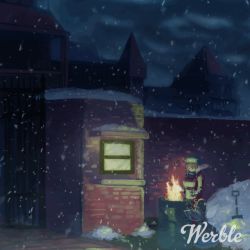 2girls animated animated_gif barrel breath brick_wall building castle closed_mouth cloud cloudy_sky coat copyright_name daiyousei dress fairy_maid_(touhou) fairy_wings fire gate gloves hat hong_meiling koyubi_(littlefinger1988) long_hair long_sleeves multiple_girls night red_hair scenery shovel side_ponytail sky slice_of_life smile snow snow_shovel snowing standing touhou wall watermark window wings winter winter_clothes winter_coat