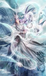 Rule 34 | 1boy, artist request, blazing sky (shining nikki), blue sky, building, city, closed mouth, cloud, day, dragon, dragon horns, dragon print, eastern dragon, emperor chengyun, facial mark, fingerless gloves, floating, floating hair, forehead mark, full body, game cg, gloves, grey gloves, grey hanfu, hagoromo, happy, hat, highres, horns, light particles, lips, long hair, long sidelocks, long sleeves, looking at viewer, male focus, nikki (series), official art, outdoors, purple eyes, purple hair, shawl, shining nikki, sidelocks, sky, skyscraper, small dragon, smile, solo, standing, tassel, very long hair, white hat, wide sleeves