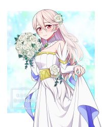 1girl corrin_(fire_emblem) dress fire_emblem highres marriage nintendo pointy_ears red_eyes source_request veil wedding_dress