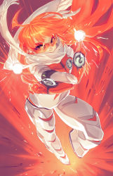 Rule 34 | 1girl, ahoge, bad id, bad pixiv id, black eyes, energy ball, female focus, flying, food, fruit, full body, gainax, gofa, goggles, headgear, highres, long hair, nono (top wo nerae 2!), orange-tinted eyewear, orange (fruit), orange hair, scarf, solo, sunglasses, tinted eyewear, top wo nerae! (series), top wo nerae 2!, very long hair, visor, white scarf