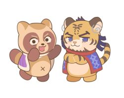 2boys animalization animated animated_gif black_hair chibi facial_hair foxvulpine goatee golden_kamuy kiroranke male_focus mature_male multiple_boys scarf shiraishi_yoshitake short_hair winking_(animated) x_navel