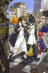 Rule 34 | 1other, 2boys, 2girls, absurdres, ambiguous gender, amiya (arknights), animal ears, arknights, backpack, bag, black boots, black jacket, black pants, black shoes, blonde hair, blue eyes, blue hair, blue pants, blue sky, boots, brown hair, brown shoes, building, doctor (arknights), dress, full body, gradient hair, grey hair, hair ornament, hairpin, highres, holding, holding bag, hood, hooded jacket, horns, jacket, lee (arknights), long hair, long sleeves, mask, multicolored hair, multiple boys, multiple girls, pants, pointy ears, rabbit ears, rabbit girl, red hair, shoes, shopping bag, shu (arknights), sidewalk, sky, skyscraper, urban, waai fu (arknights), walking, white dress, white jacket, wushier, yu (arknights)