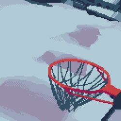 1other animal_hat animated animated_gif basketball_hoop blue_hair brown_poncho cat_hat colored_sclera commentary english_commentary full_body hat holding_bulb light_bulb negativusc niko_(oneshot) oneshot_(game) photo-referenced pixel_art purple_scarf scarf slam_dunk_(basketball) whiskers yellow_sclera
