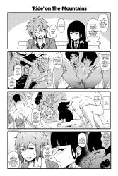Rule 34 | 1boy, 2girls, 4koma, aizawa tomo, ass, bad id, bad twitter id, blunt bangs, comic, commission, cross-section, cum, cum in pussy, ejaculation, english text, fang, greyscale, gundou misuzu, hetero, highres, internal cumshot, kubota junichirou, monochrome, multiple girls, nipples, nude, open mouth, penis, pussy, sex, sex from behind, short hair, speech bubble, tomo-chan wa onna no ko, top-down bottom-up, tyrone, uncensored, vaginal
