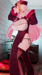 1girl 3d animated bouncing_breasts breasts cleavage cornelia_vr dancing highres huge_breasts long_hair pink_hair red_eyes solo tagme thighs video vrchat yellow_eyes
