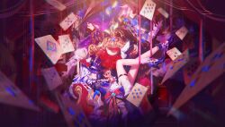 2girls absurdres bilibili_11823232 card clorinde_(genshin_impact) couch feathers furina_(genshin_impact) hat highres multiple_girls neuvillette_(genshin_impact) on_couch purple_hair white_hair