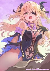 Rule 34 | 1girl, absurdres, animal, black gloves, blonde hair, breasts, dated, eyepatch, fischl (genshin impact), genshin impact, gloves, green eyes, highres, horse, horseback riding, icorasama, long hair, looking at viewer, medium breasts, open mouth, riding, solo, twitter username, two side up