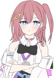 1girl asta_(honkai:_star_rail) bare_shoulders blue_eyes blush braid breasts enamugi hair_ornament highres honkai:_star_rail honkai_(series) long_hair medium_breasts pink_hair pout solo