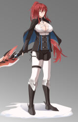 Rule 34 | 1girl, absurdres, breasts, freed turing, highres, holding, holding sword, holding weapon, honkai (series), honkai impact 3rd, large breasts, murata himeko, murata himeko (arctic kriegsmesser), ponytail, red hair, sword, weapon
