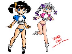 10s 2017 2girls black_footwear black_hair blue_eyes blue_panties blue_shirt boots bracelet braid breasts dated erik96 erika-chan grin hair_ribbon jewelry leg_up long_hair looking_at_viewer medium_breasts melian-chan midriff multiple_girls navel panties pink_panties pink_shirt puffy_sleeves ribbon shirt shoes short_sleeves silver_hair smile socks standing standing_on_one_leg striped_clothes striped_panties teeth twin_braids twintails underwear white_background white_footwear white_legwear white_panties white_shirt